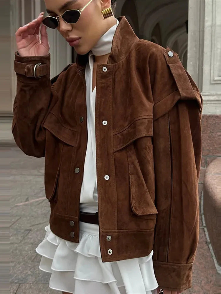 SOKYND Rachel Wide Shoulder Jacket in Brown