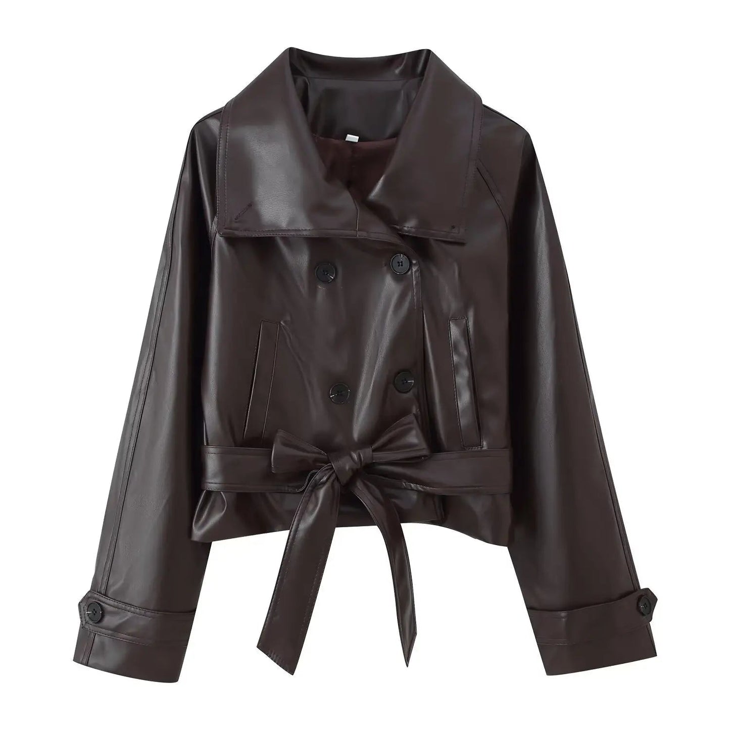 Rose Faux Leather Lace-Up Trench Coat