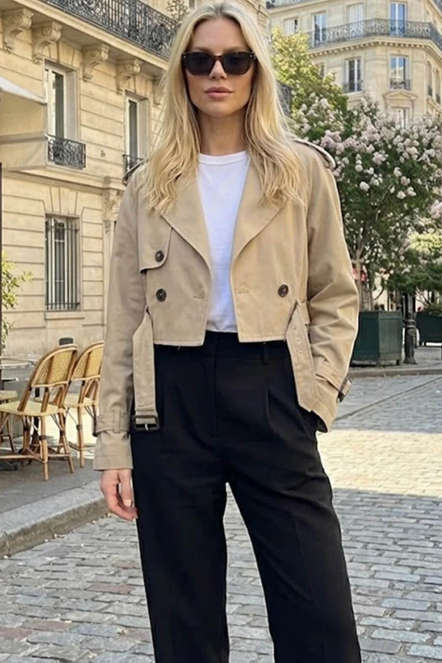SOKYND Althea Cropped Trench Coat with Belt Coats & Jackets1005009920991316-;EY1774570740404486127KhakiS