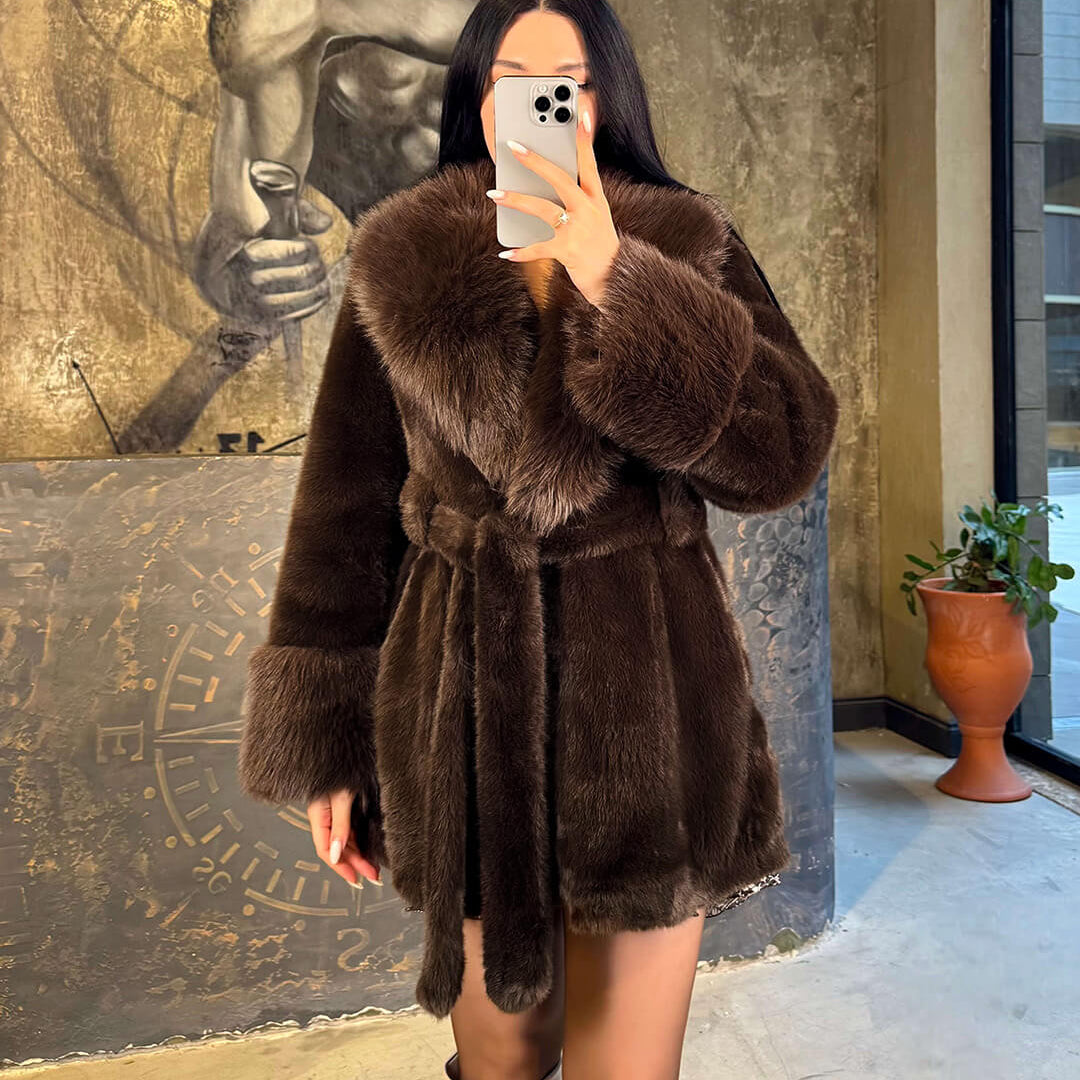 SOKYND Amanda Belted Faux Fur Coat CoatSOKYND-207447-BRO-S-30103Dark BrownS