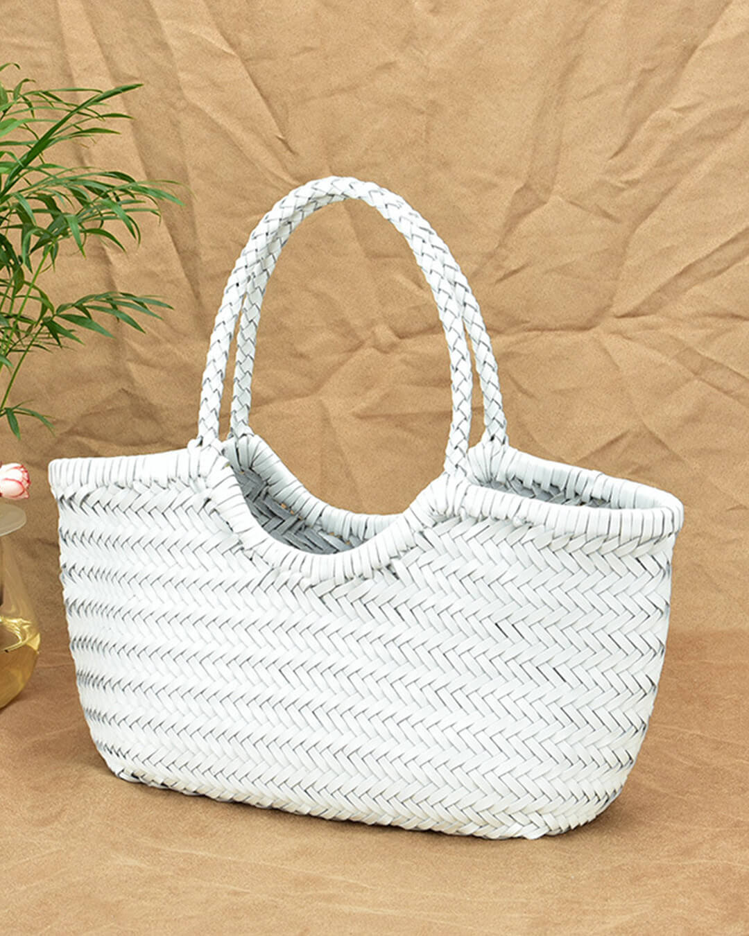 SOKYND Aneta Woven Leather Tote Bag BagsWhiteS
