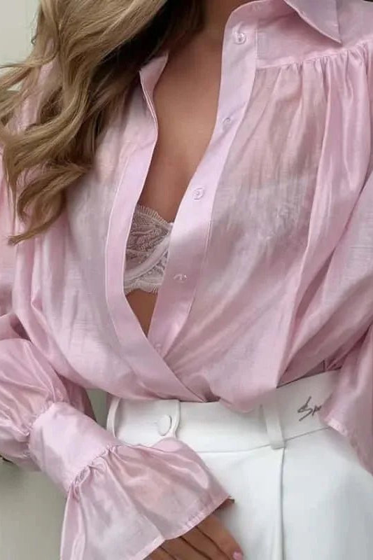 SOKYND Arabella Long Sleeve Sheer Blouse TopsPinkM