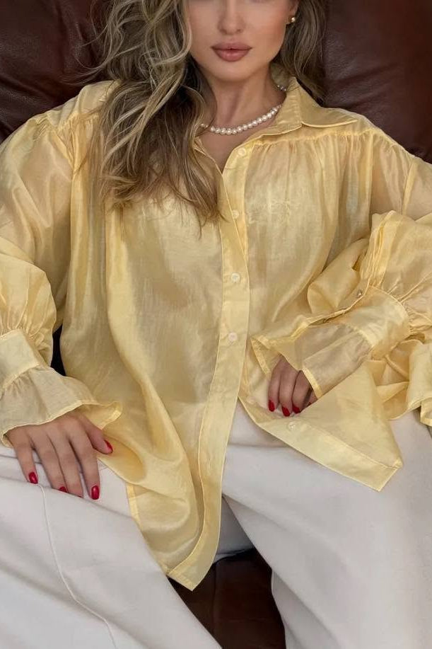 SOKYND Arabella Long Sleeve Sheer Blouse TopsYellowS