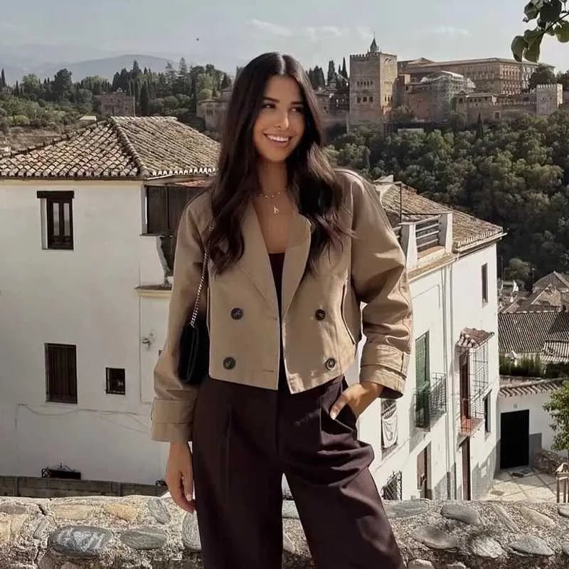 SOKYND Carmen Cropped Double Breasted Trench Coat CoatSOKYND-670935-BEI-S-82071BeigeS