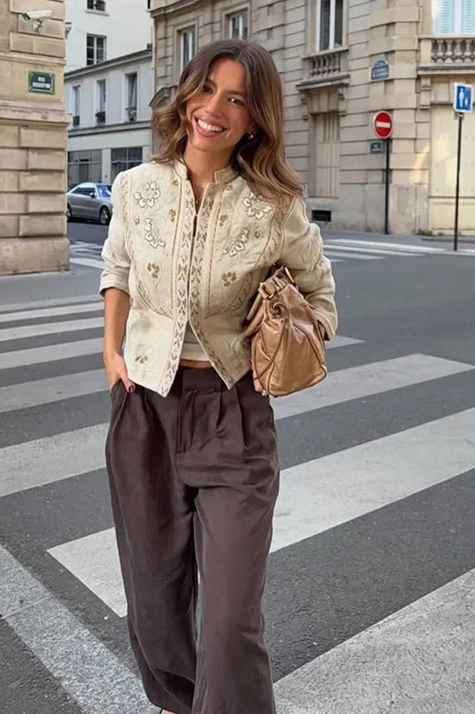 SOKYND Carmen Floral Cropped Jacket JacketSOKYND-054551-BEI-M-94423BeigeM
