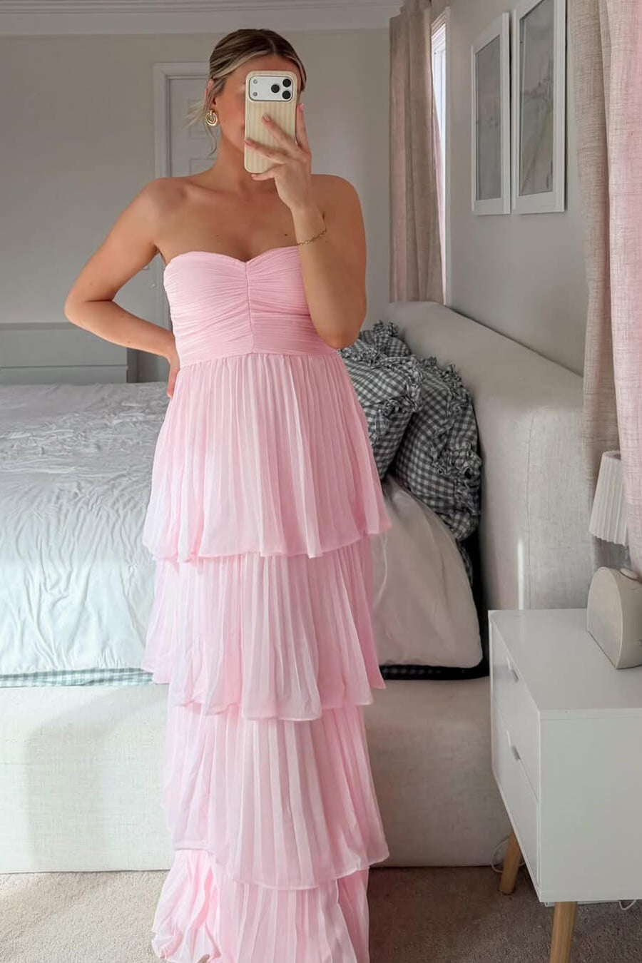 SOKYND Celeste Strapless Pleated Tiered Maxi Dress DressesM