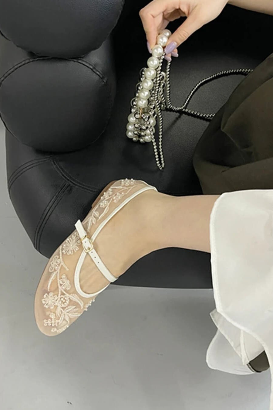 SOKYND Christine Beaded Mesh Ballet Flats ShoesJK177277720591405537939