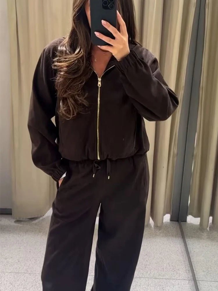 SOKYND Clara Hooded Tracksuit Set in Coffee