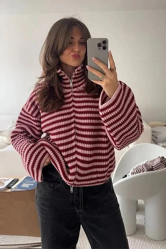 SOKYND Elena Knit Zip Sweater Sweaters & CardigansSOKYND-020375-RED-S-70551RedS