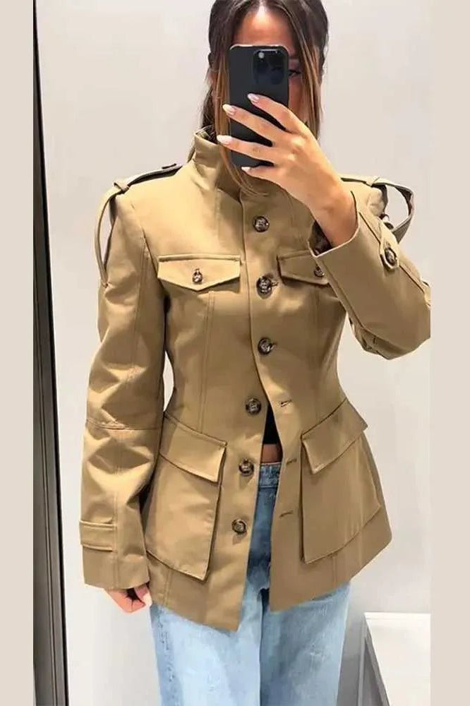 SOKYND Emilia Tailored Stand Collar Jacket JacketSOKYND-248407-BEI-M-63703BeigeM