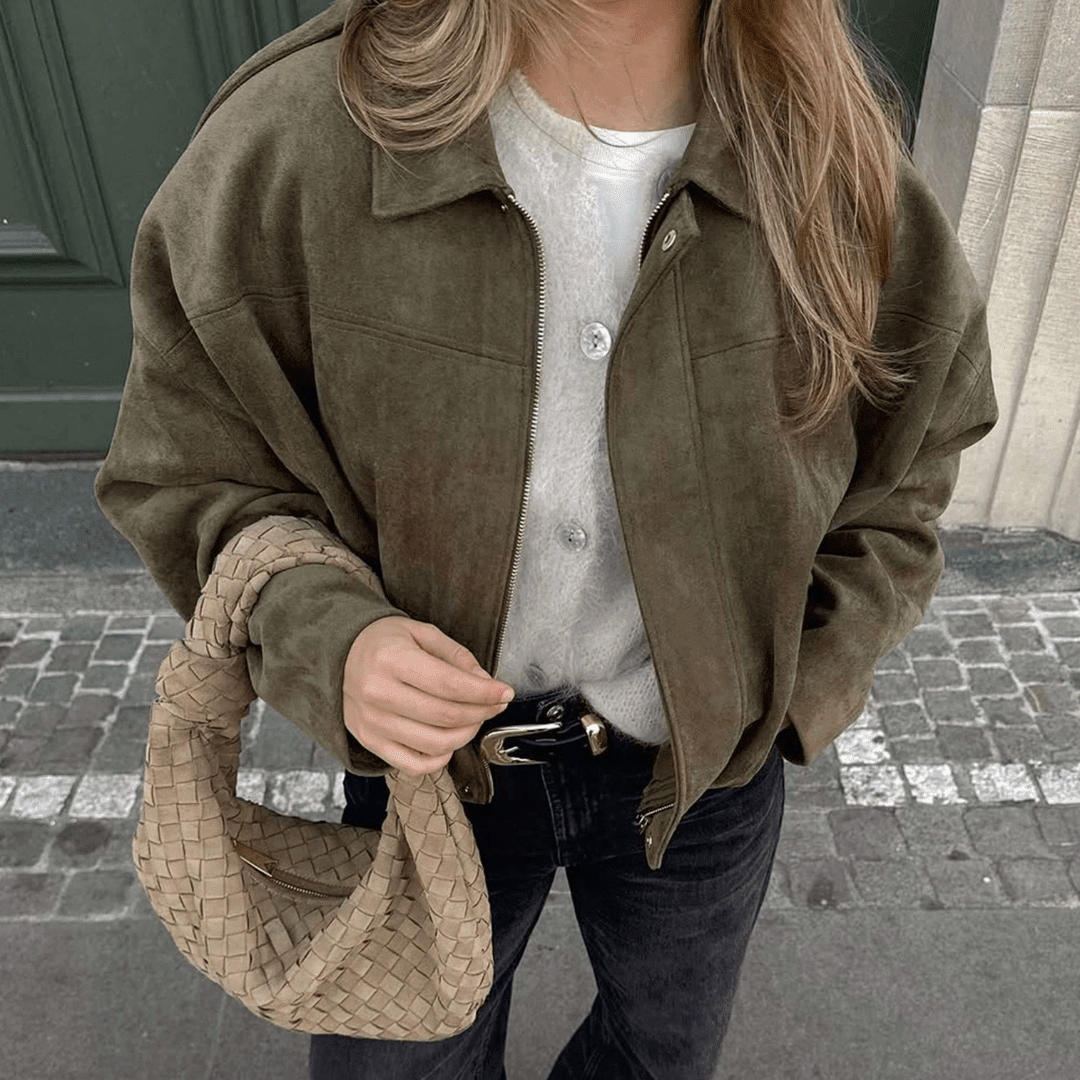 SOKYND Erica Faux Suede Bomber Jacket JacketSOKYND-248727-OLI-S-50167OliveS