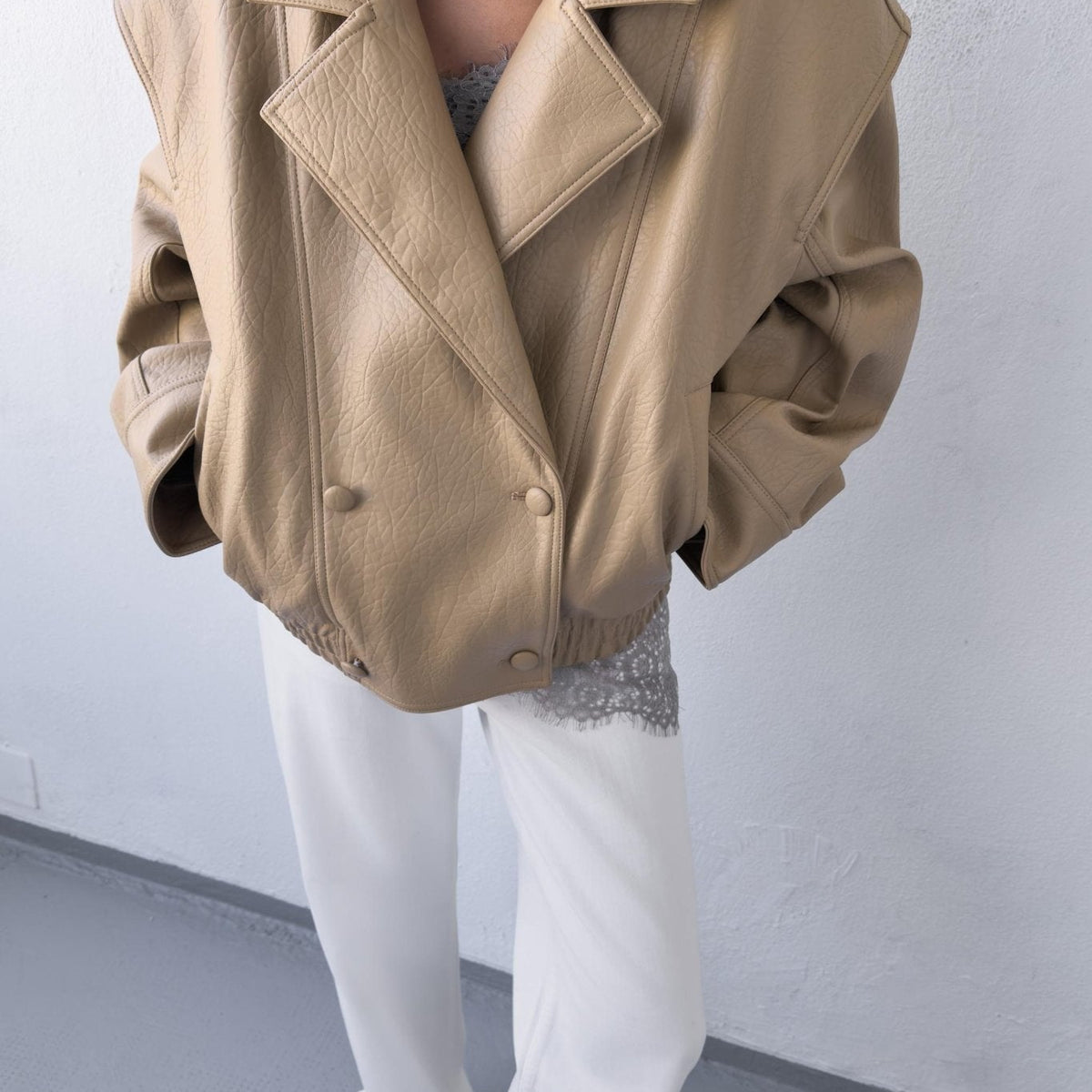 SOKYND Gloria Double Breasted Faux Leather Coat CoatSOKYND-969303-BEI-M-99799BeigeM