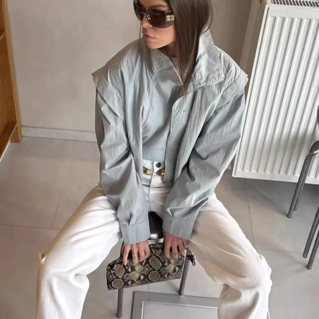 SOKYND Halia High Collar Cropped Jacket Coats & JacketsLight BlueXS