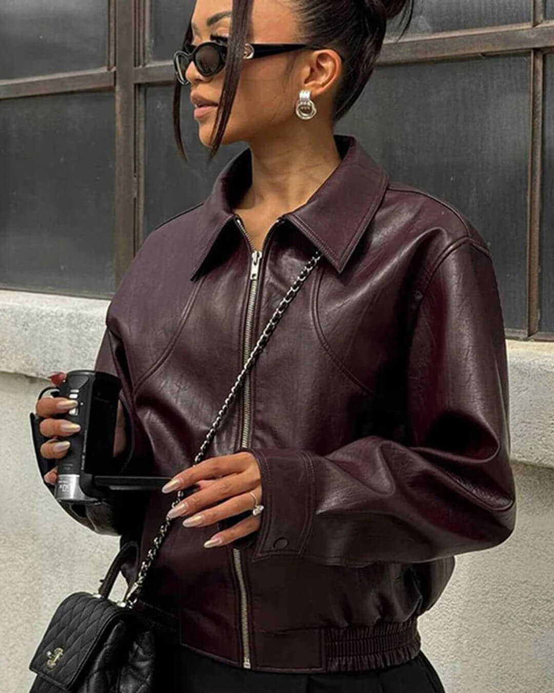 SOKYND Hannah Faux Leather Lapel Jacket JacketSOKYND-120407-WIN-L-16695WineL