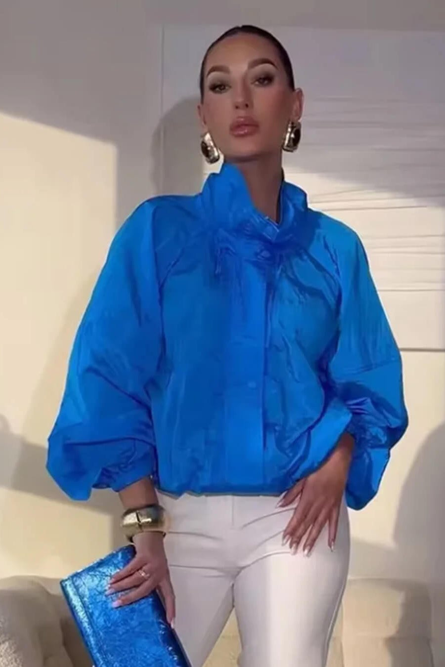 SOKYND Helen Stand Collar Windbreaker Jacket JacketSOKYND-318295-BLU-XS-41463BlueXS