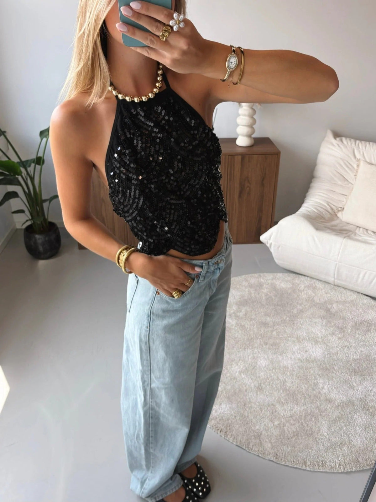 SOKYND Jane Sequin Halter Top TopSOKYND-200663-BRO-XS-86583BronzeXS