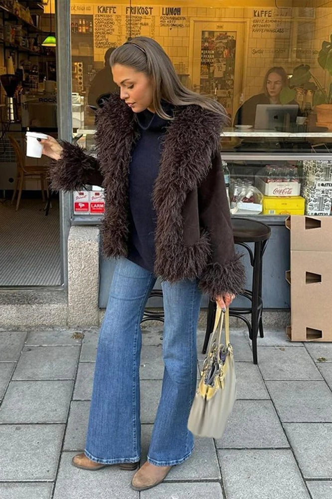 SOKYND Jedda Plush Faux Fur Coat Coats & JacketsTK1767625273826700536BrownS