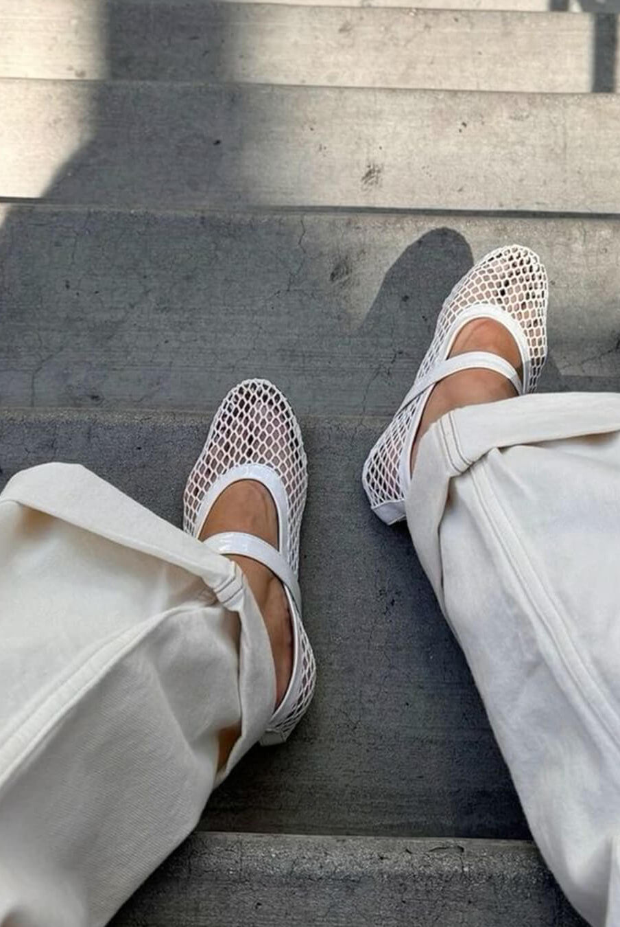 SOKYND Jessica Mesh Ballet Flats ShoesWhite36