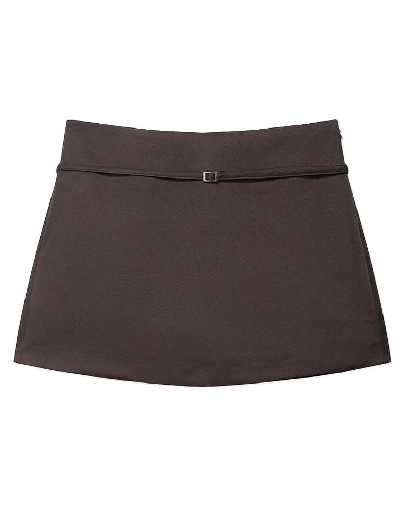 SOKYND Joanna Side Zip Skort Belt Details ShortsCoffeeXS