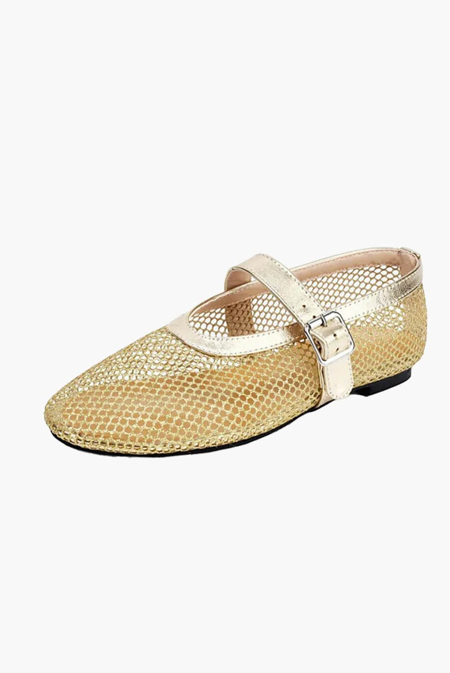 SOKYND Keira Buckled Mesh Ballet Flats ShoesGold35