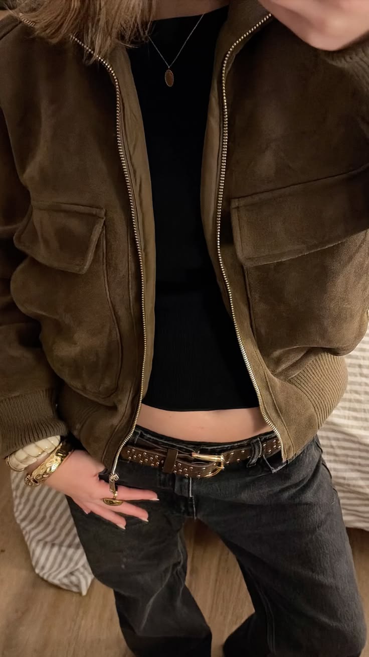 SOKYND Kelly Faux Suede Bomber Jacket JacketCoffeeXS