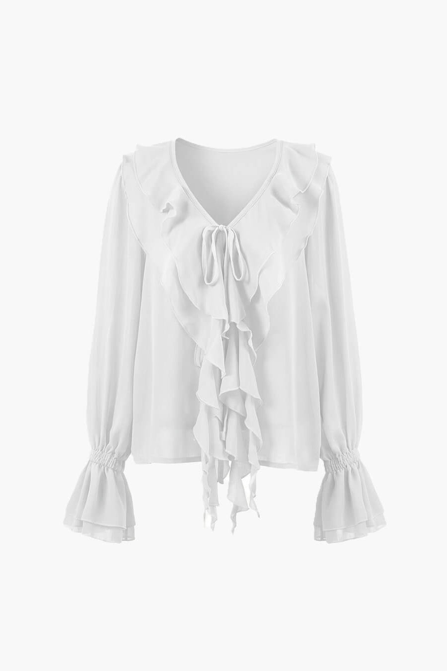 SOKYND Kelly Tie Neck Ruffled Blouse BlouseSOKYND-287383-WHI-M-28695WhiteM