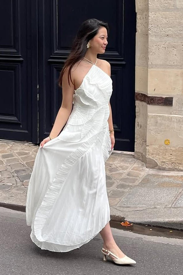 SOKYND Kris Halter Strap Ruffled Tule Dress Dressesaz1772777205896892785WhiteL