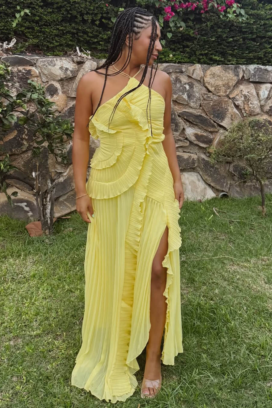 SOKYND Kris Halter Strap Ruffled Tule Dress DressesXx1772777205897719519YellowS
