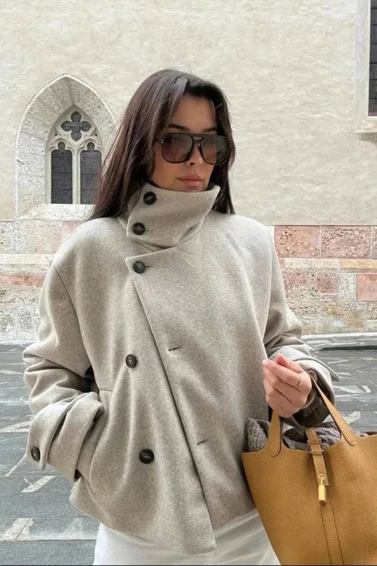 SOKYND Lara Stand Collar Jacket with Pockets JacketSOKYND-417111-BEI-XL-39895BeigeXL