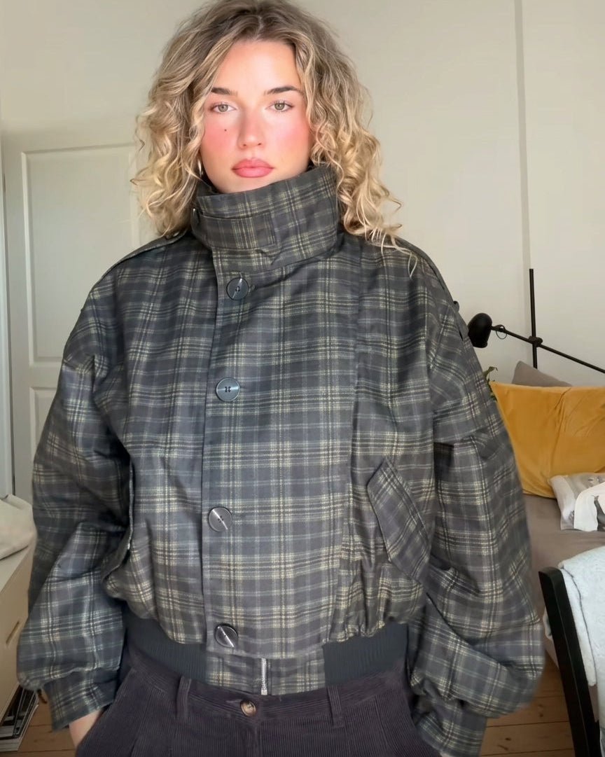 SOKYND Laura Vintage Plaid Bomber Jacket JacketSOKYND-295895-S-OS-92919S