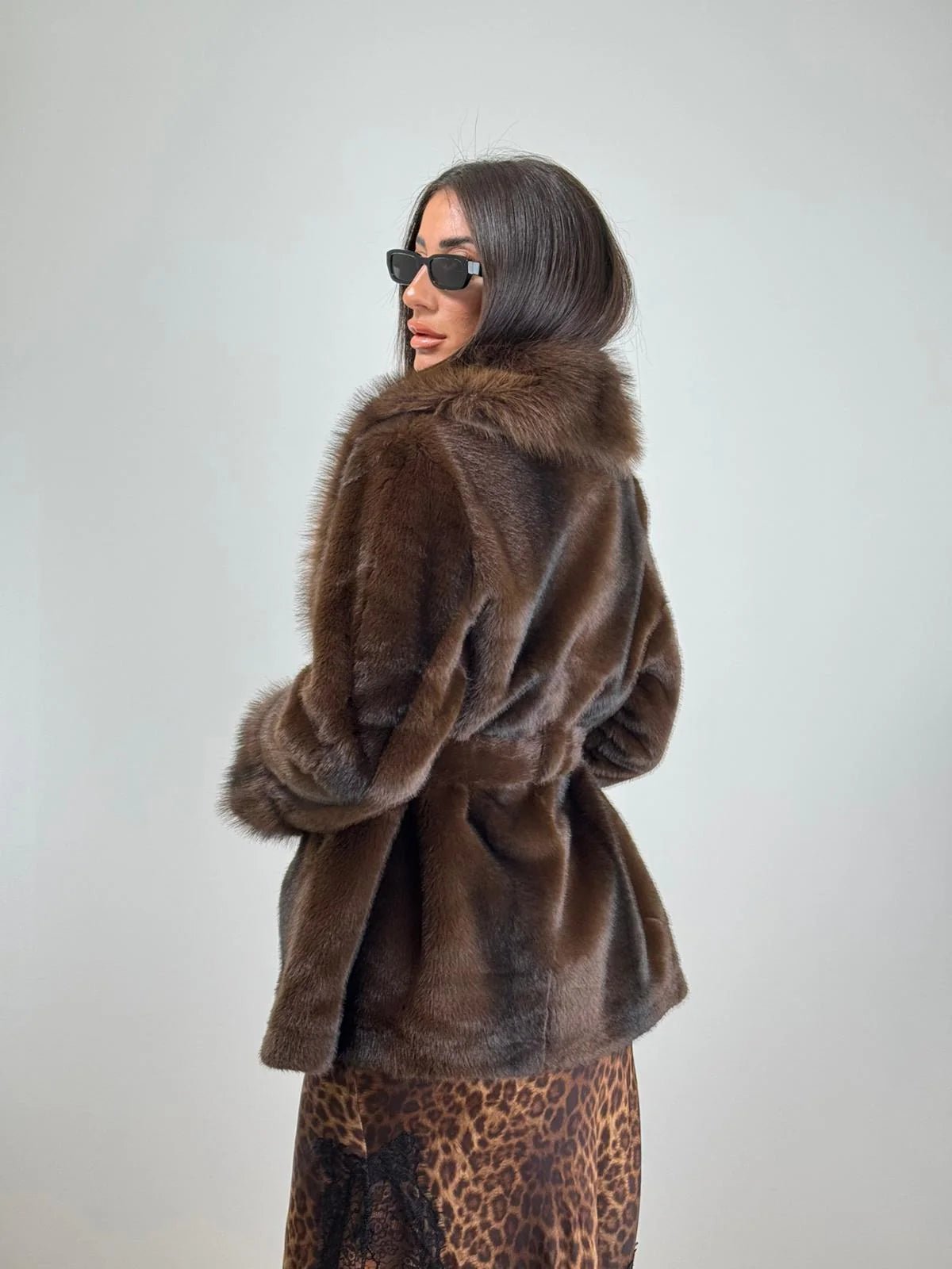 SOKYND Leslie Faux Fur Coat in Coffee