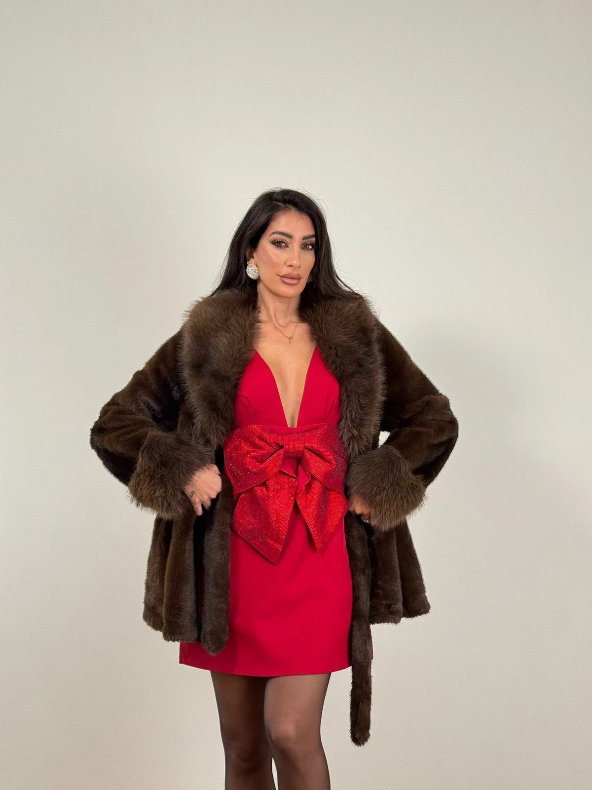 SOKYND Leslie Faux Fur Coat in Coffee