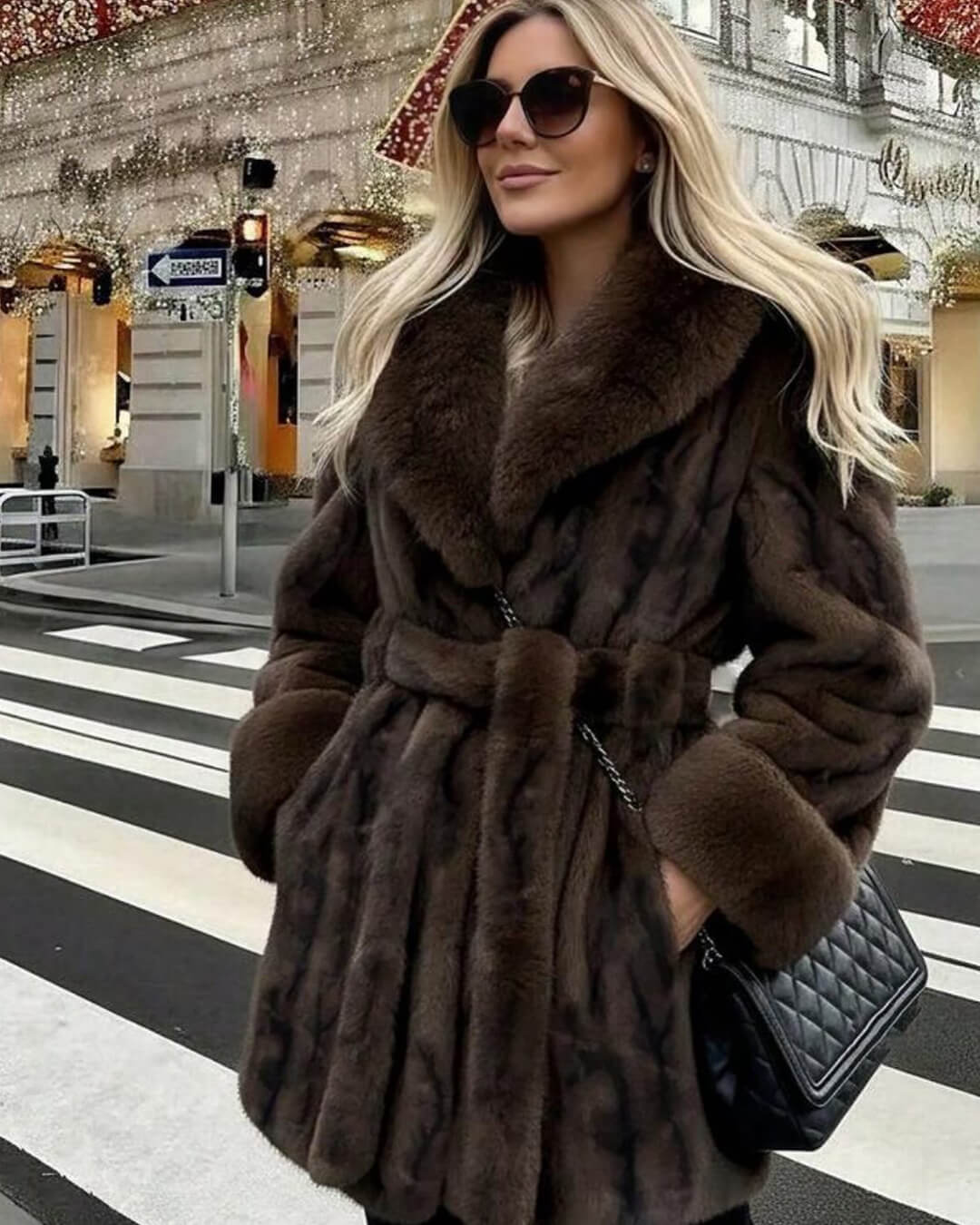 SOKYND Leslie Faux Fur Coat in Coffee