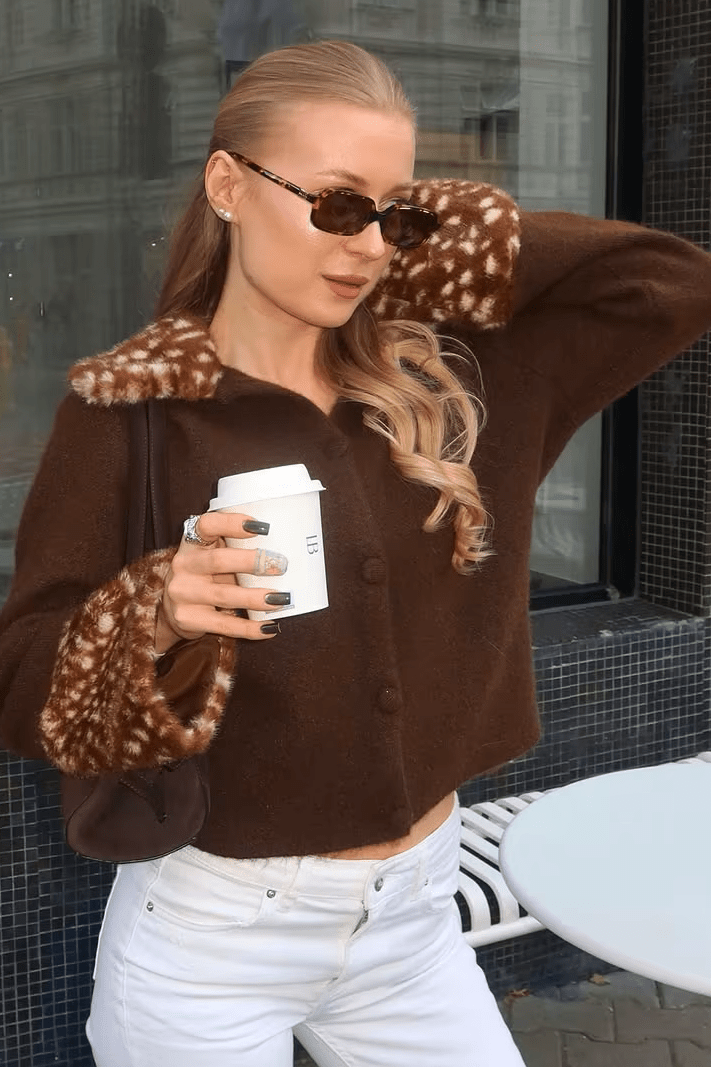 SOKYND Lola Faux Fur Trim Knit Cardigan CardiganSOKYND-075735-BRO-S-10327BrownS
