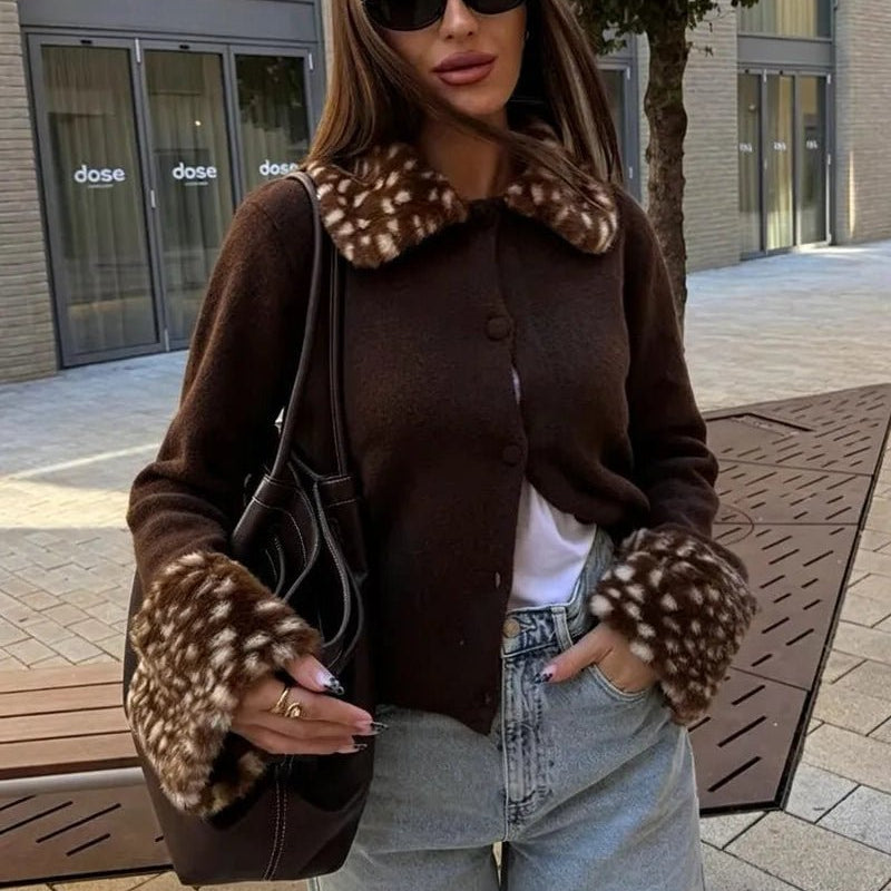 SOKYND Lola Faux Fur Trim Knit Cardigan CardiganSOKYND-075735-BRO-S-10327BrownS