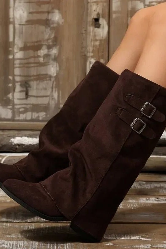 SOKYND Melanie Retro Buckle Knee High Boot ShoesSOKYND-179671-BRO-36-96535Brown36