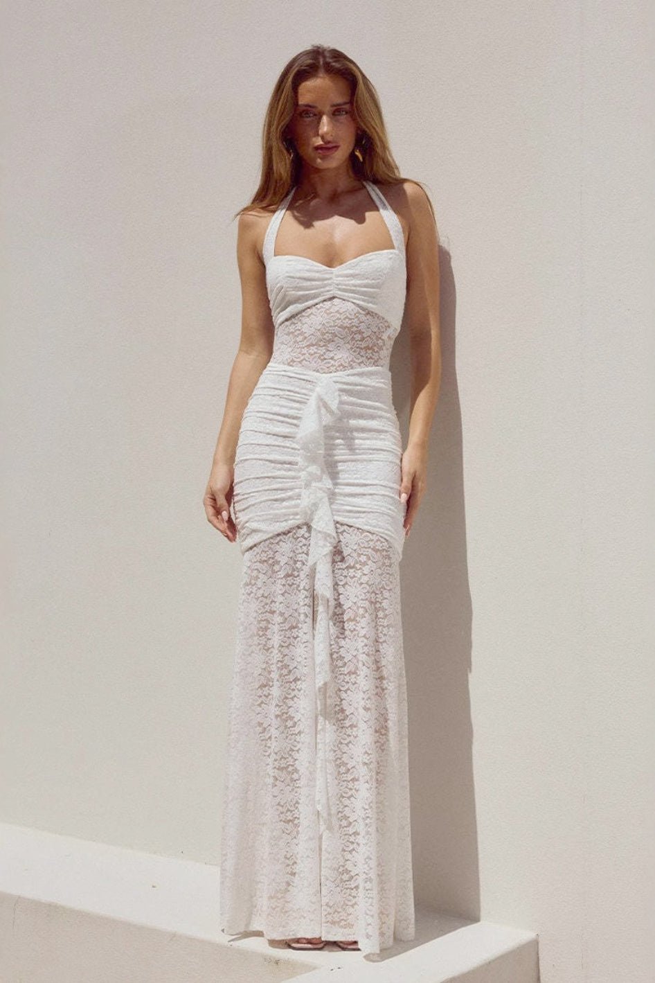 SOKYND Minda Halter Lace Slit Maxi Dress DressesTX1774526245050865705WhiteM