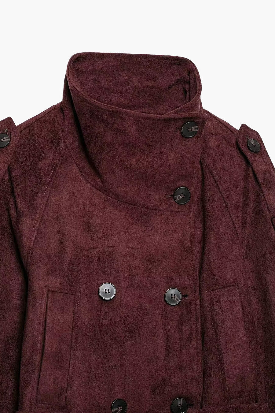 SOKYND Miriam Funnel Neck Faux Suede Belted Jacket JacketSOKYND-822743-BUR-M-24119BurgundyM