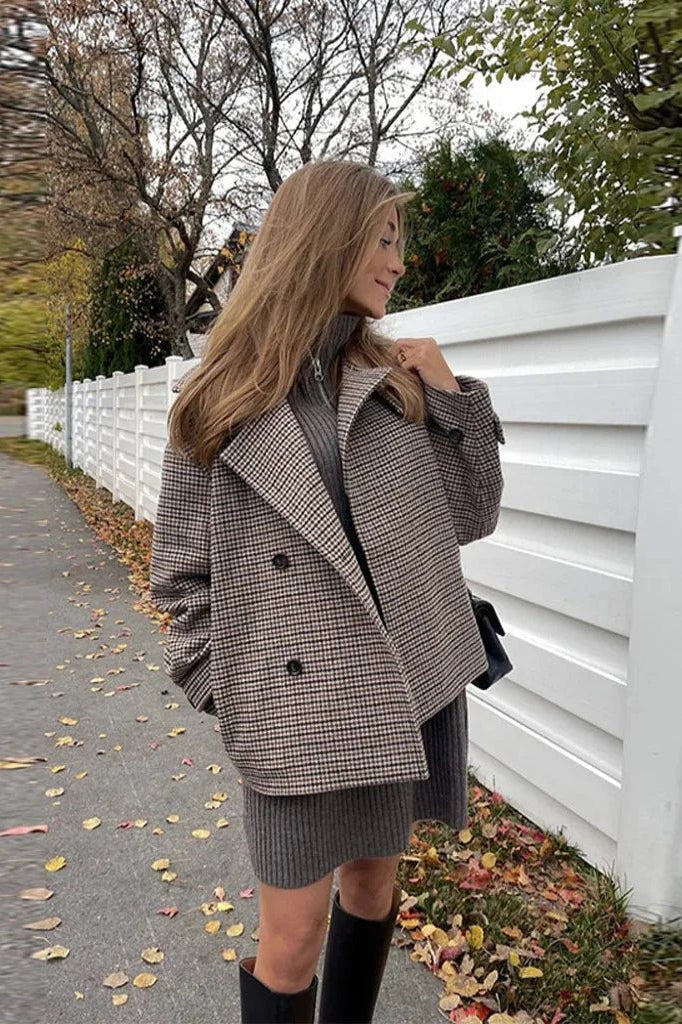 SOKYND Natalie Houndstooth Buttoned Collar Jacket JacketSOKYND-508503-M-OS-24375M