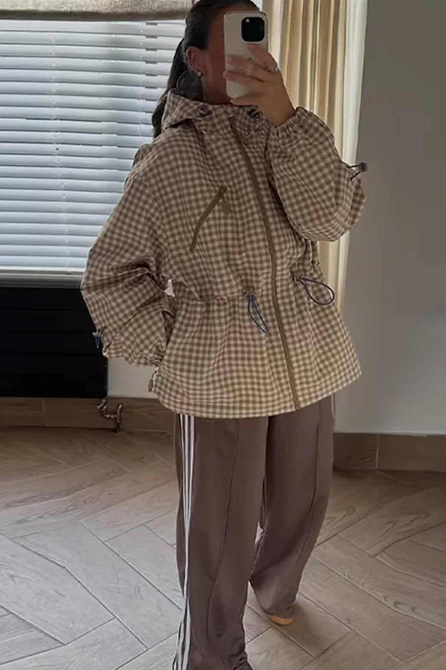 SOKYND Natalie Plaid Hooded Trench Jacket JacketSOKYND-720919-KHA-M-42327KhakiM