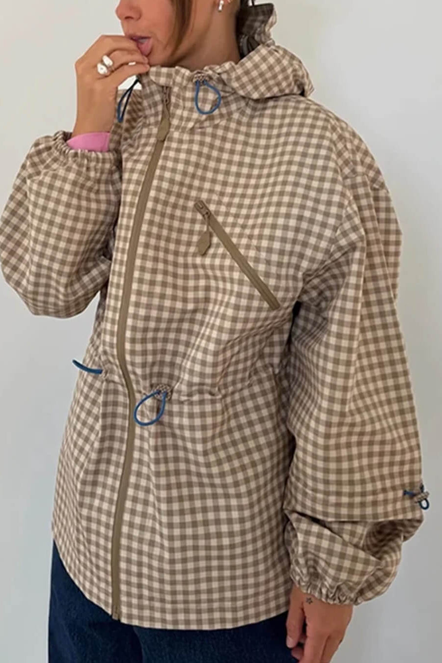 SOKYND Natalie Plaid Hooded Trench Jacket JacketSOKYND-720919-KHA-M-42327KhakiM