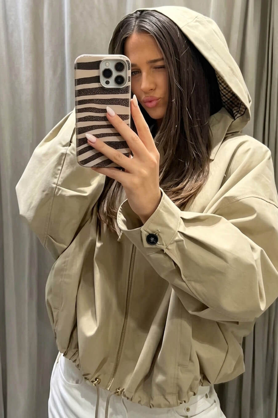 SOKYND Nicole Hooded Zip Jacket JacketSOKYND-213655-BEI-S-72503BeigeS