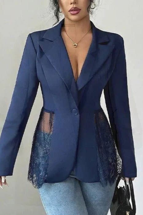 SOKYND Nicole Lace Panel Tailored Blazer Coats & JacketsNavy BlueS