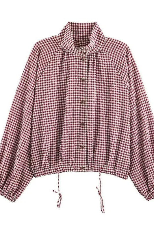 SOKYND Nicole Plaid Drawstring High Neck Jacket JacketSOKYND-933079-RED-XS-58327RedXS