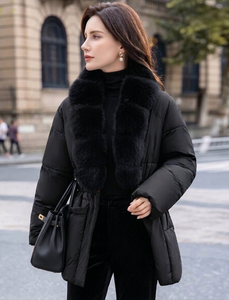 SOKYND Octavia Belted Faux Fur Collar Quilted Parka CoatSOKYND-235799-BLA-S-38999BlackS