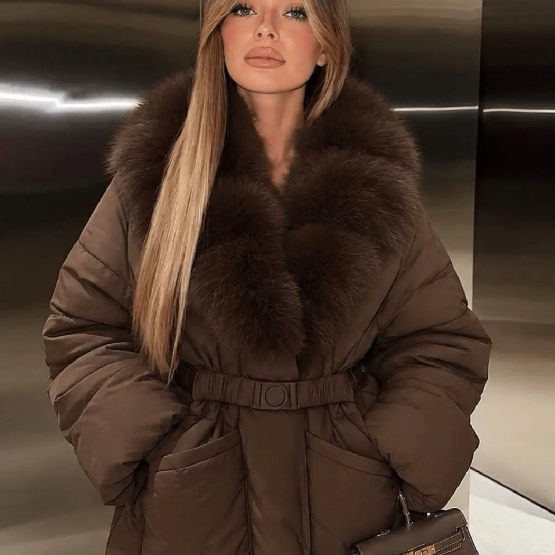SOKYND Octavia Belted Faux Fur Collar Quilted Parka CoatSOKYND-235799-BRO-S-76855BrownS