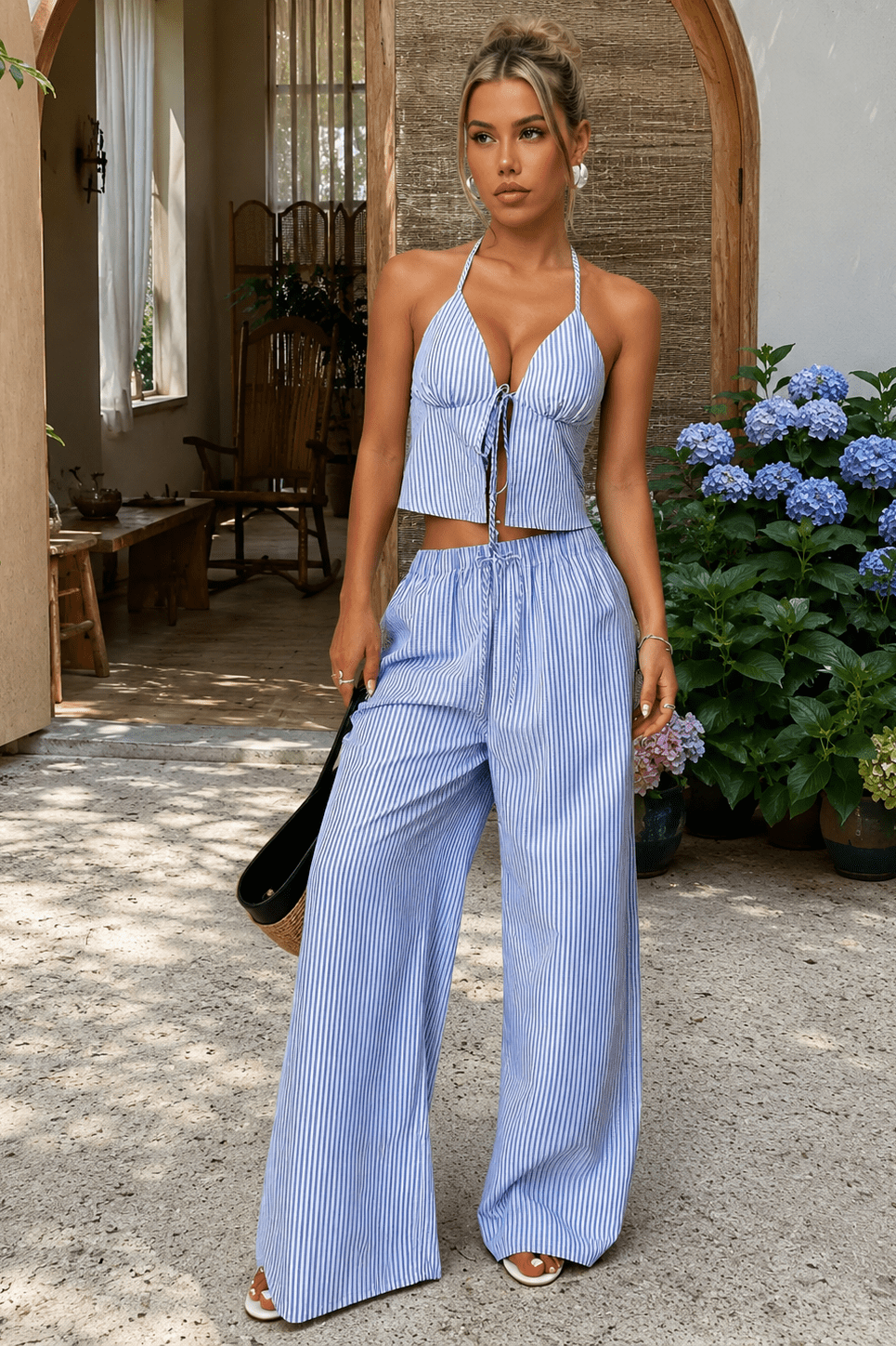 SOKYND Phoenix Striped Halter Tank Top Set TopSOKYND-043735-BLU-XS-19639BlueXS