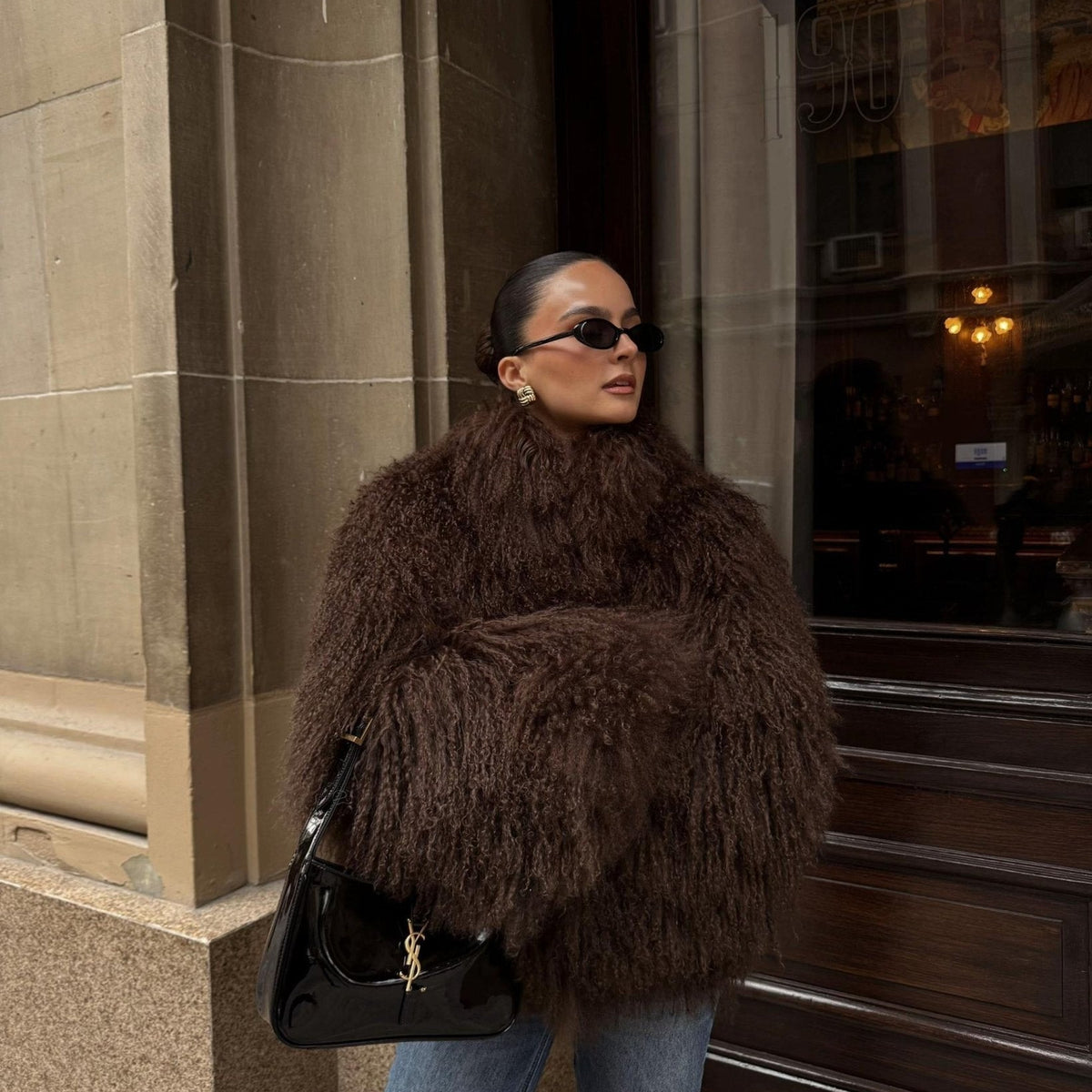 SOKYND Priscilla Fuzzy Faux Fur Coat Coats & JacketsqS1767356248754416121Dark BrownXS