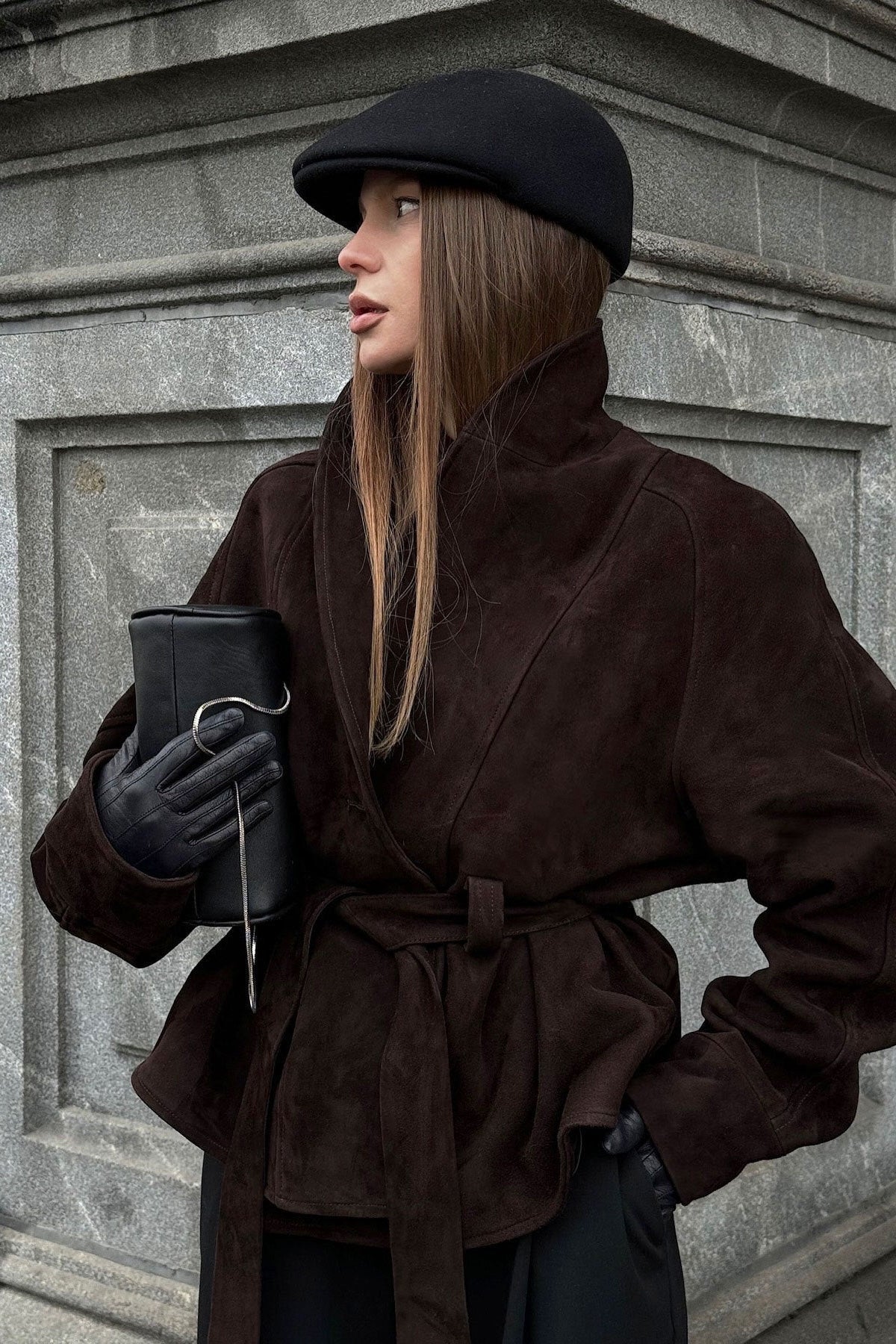 SOKYND Rebecca Belted Suede Trench Coat CoatSOKYND-557271-BRO-M-97079BrownM