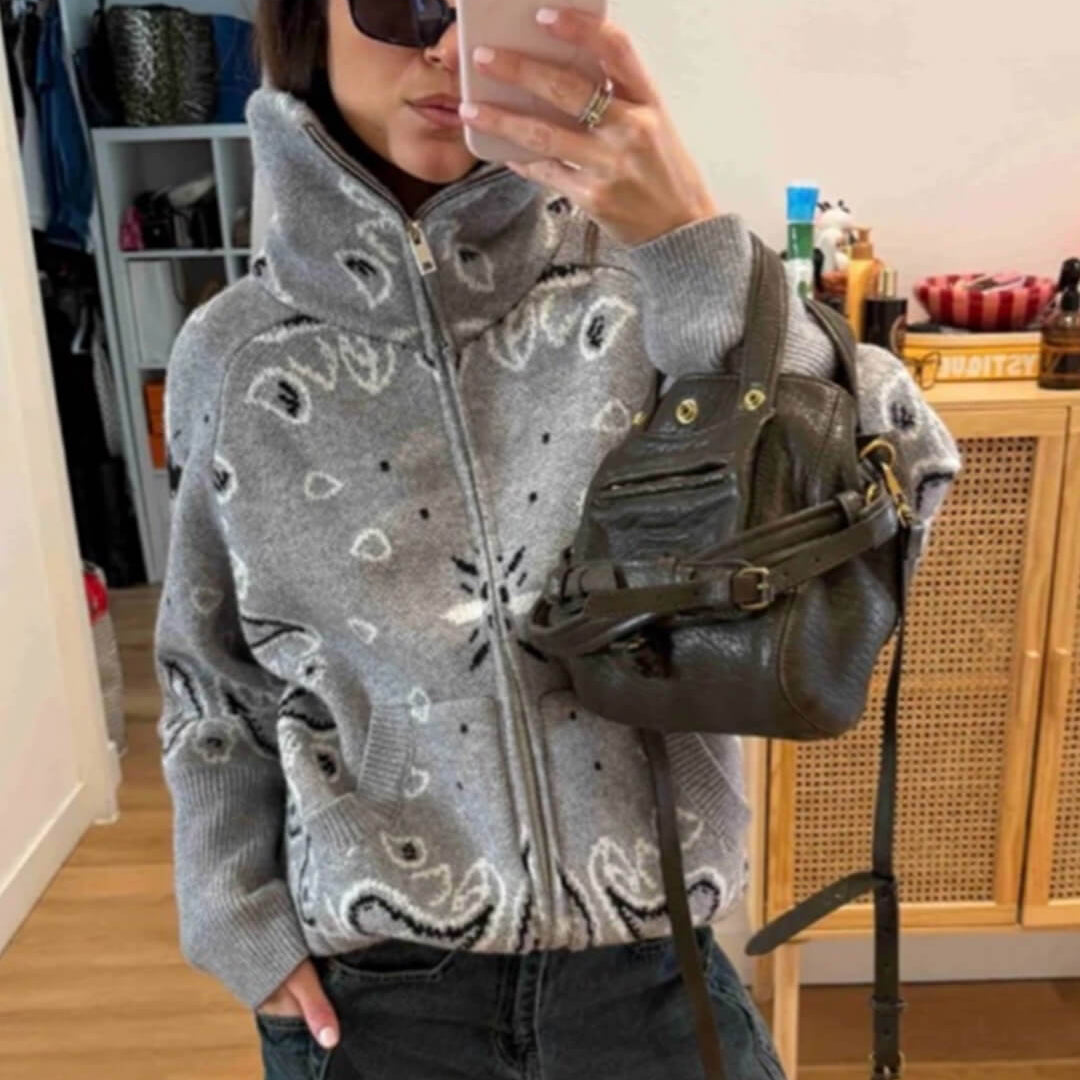 SOKYND Ruth Paisley Zip-Up Knit Jacket JacketSOKYND-675863-GRE-S-45719GreyS